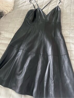 Alice + Olivia Black Faux Leather Mini Slip Dress